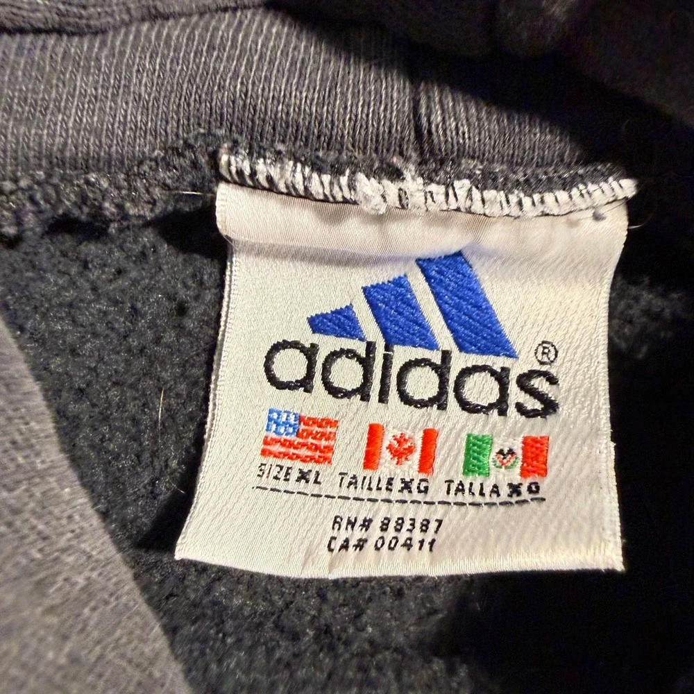 KILLER Vintage Adidas 90s Embroidered Logo Hoodie Faded Black XL